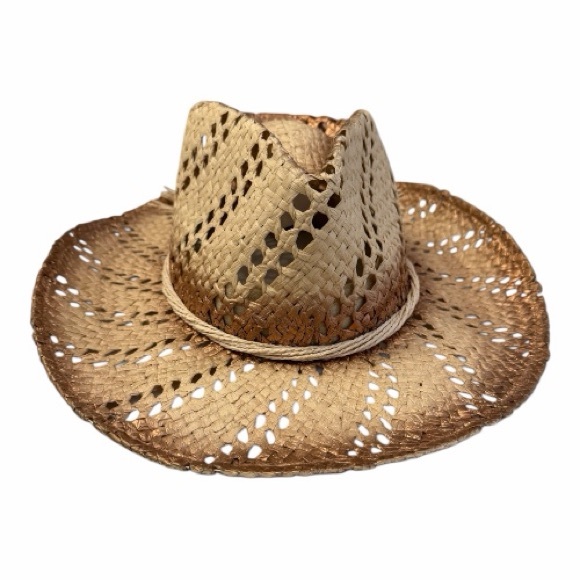 Claire's Accessories - Claire’s Burnished Straw Cowboy Antiqued Western Hat with Open Weave NEW